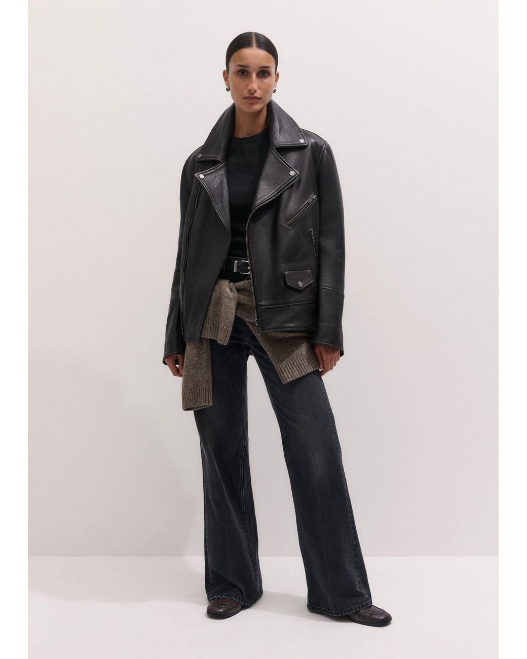 ME+EM Green Authentic Leather Biker Jacket