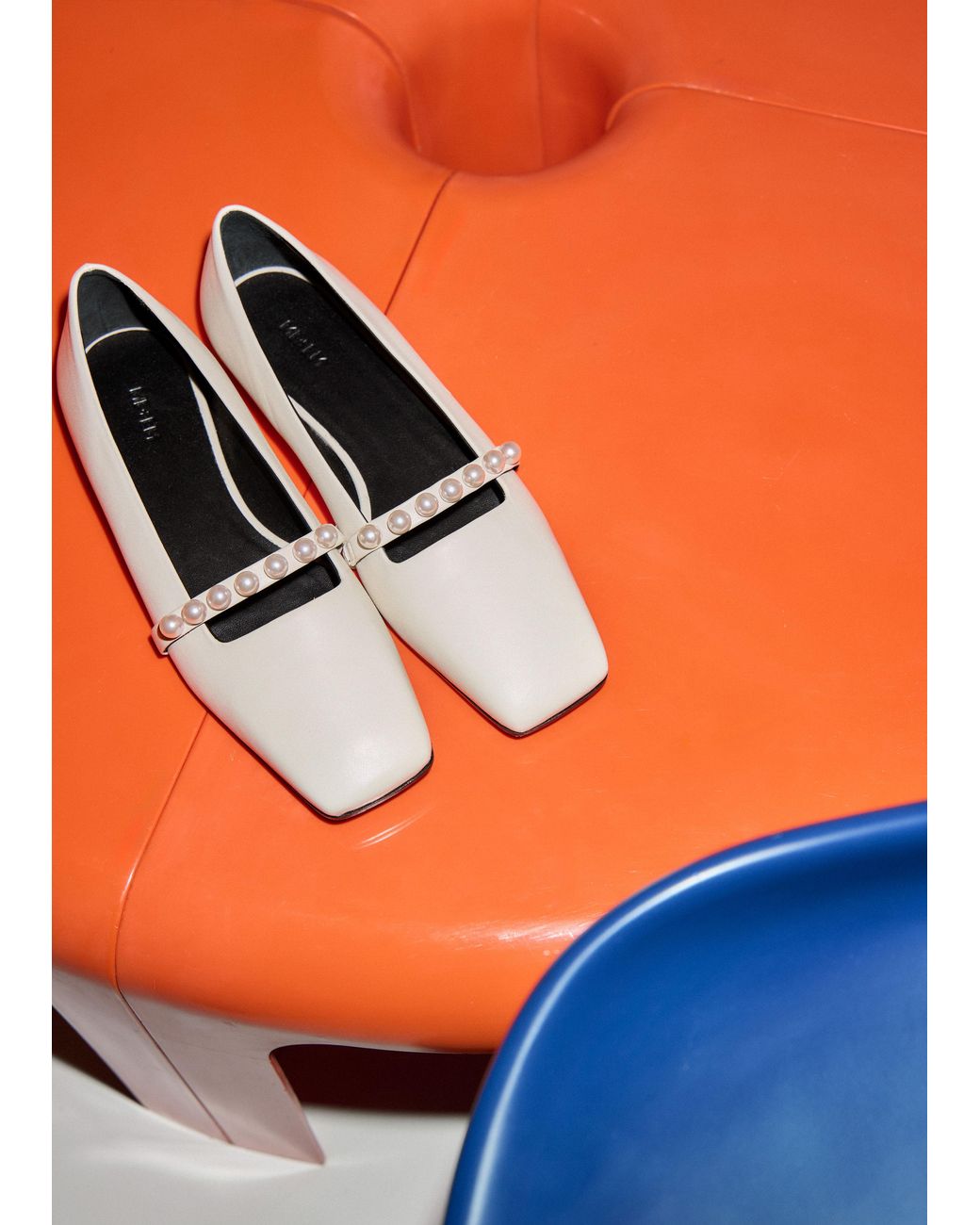 ME+EM Black Faux Pearl Square Toe Ballerina Flat