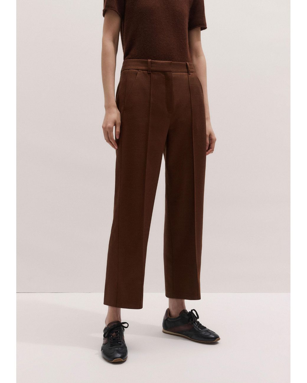 ME+EM Brown Straight Crop Trouser