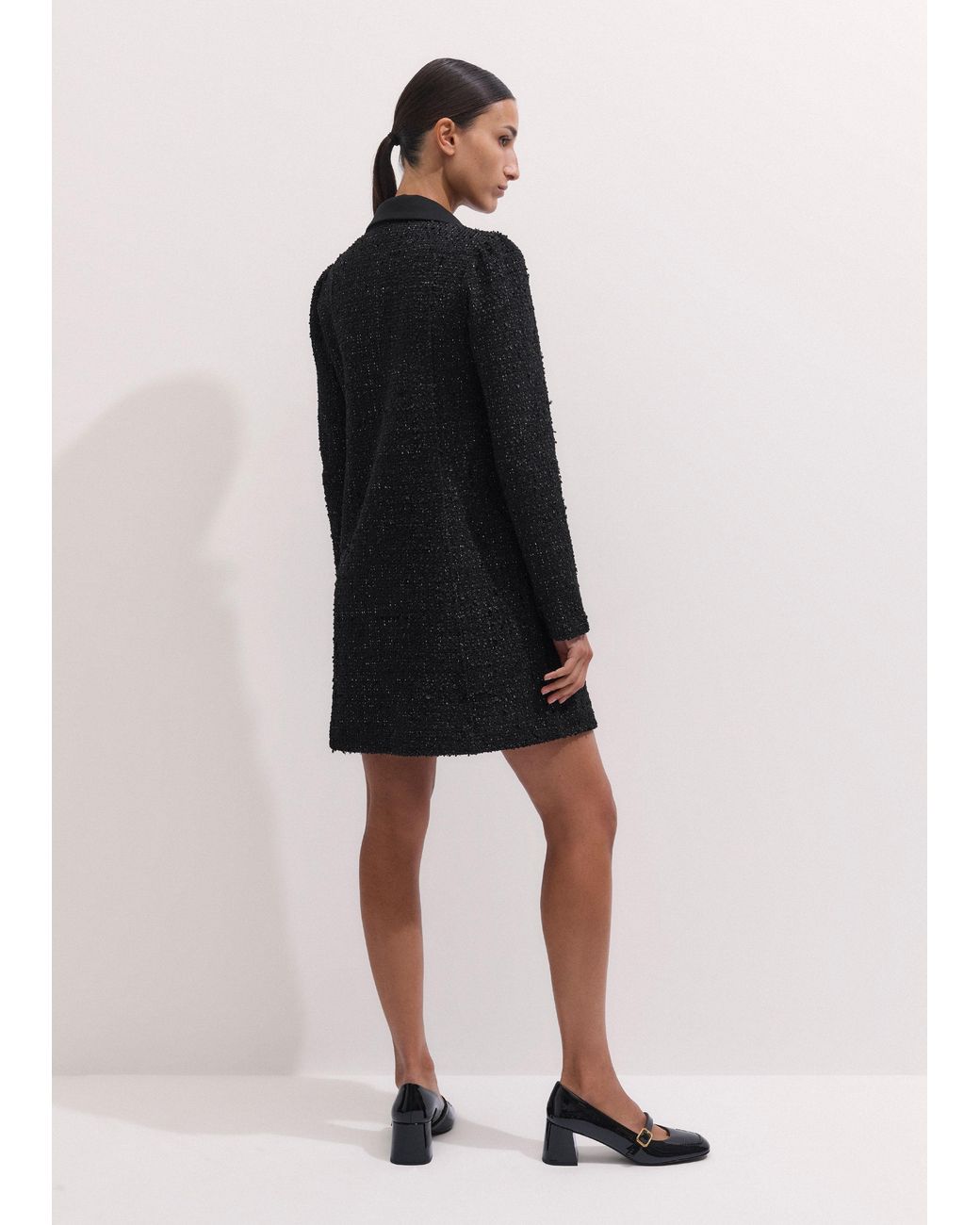 ME+EM Black Lurex Boucle Statement Button Mini Dress