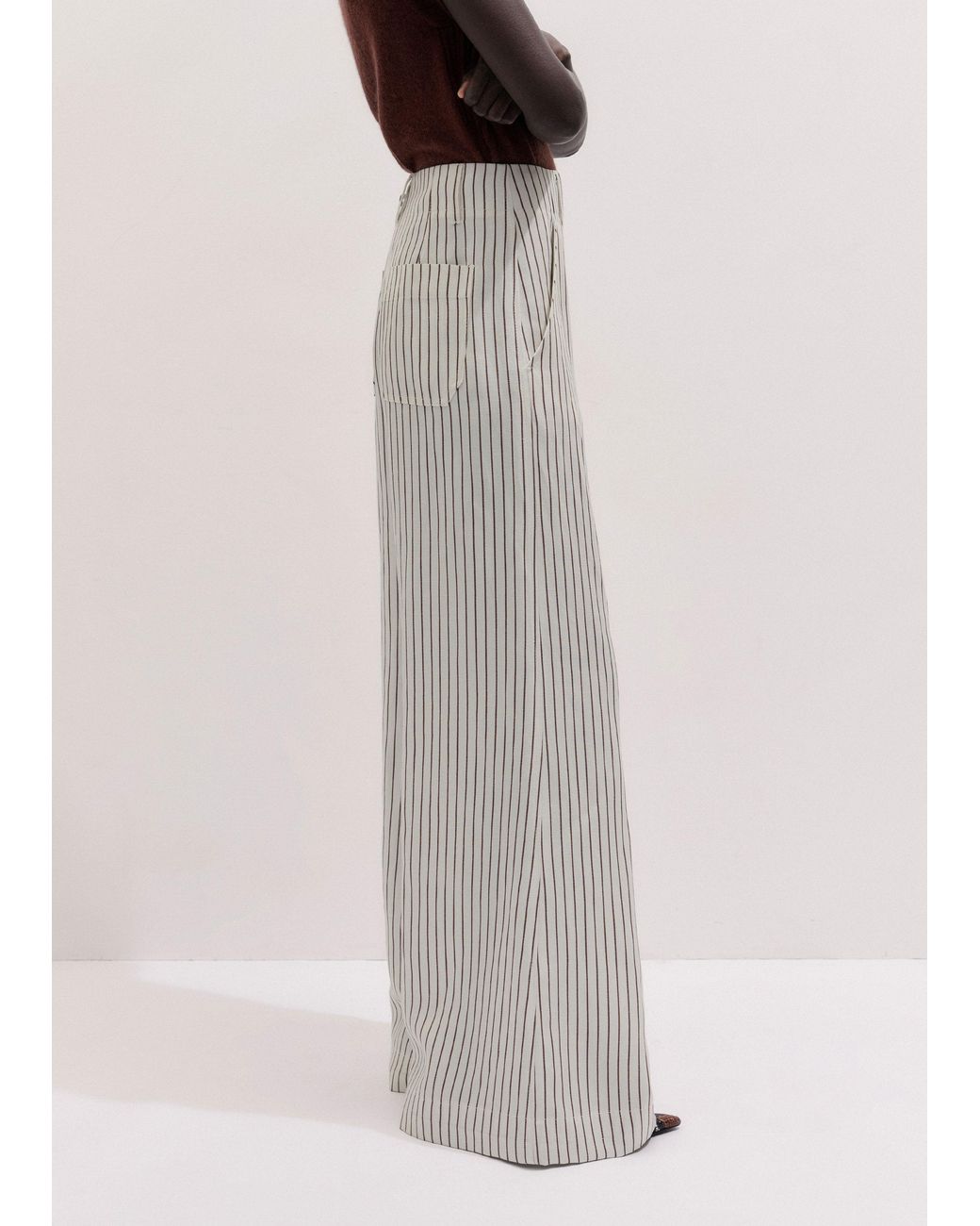 ME+EM Gray High Waist Wide-Leg Trouser Ivory-Cinnamon