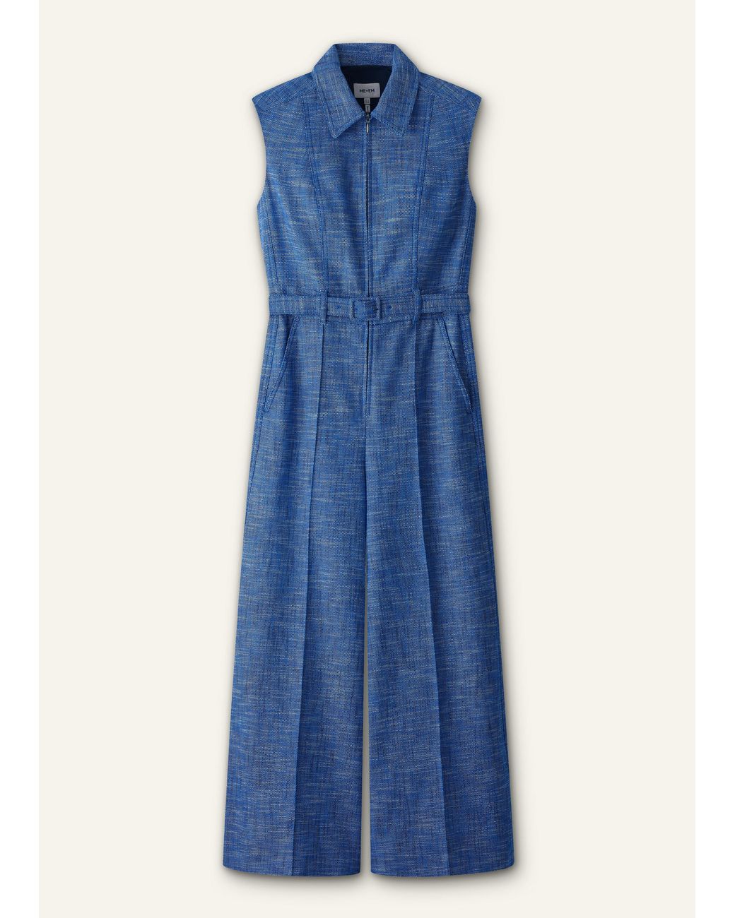 ME+EM Blue Texture Wide Leg Cropped Jumpsuit