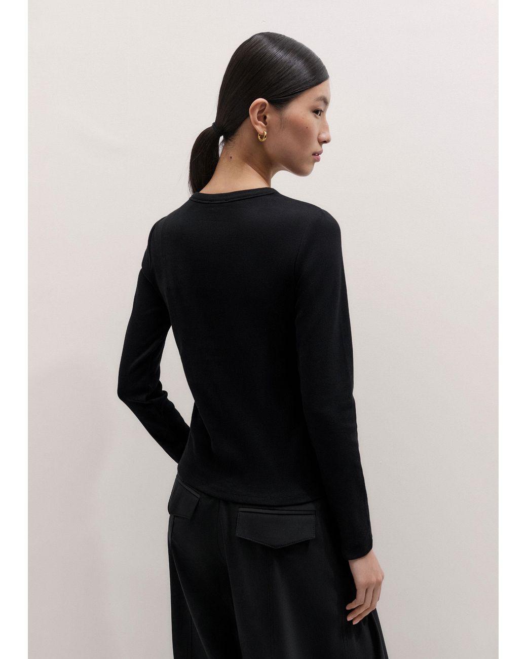 ME+EM Black Ultimate Rib Long Sleeve Top