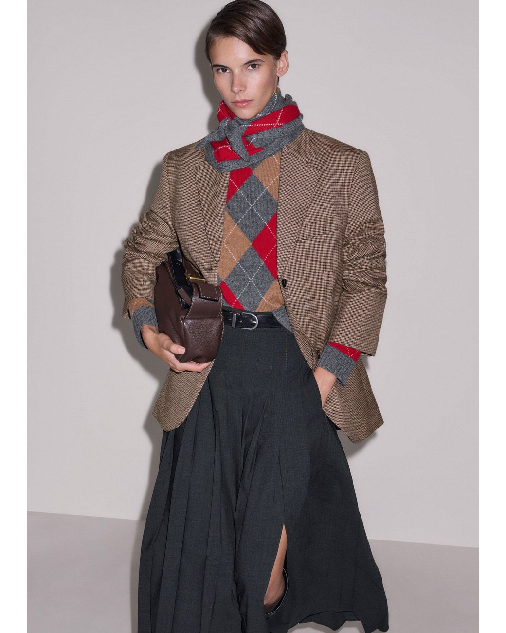 ME+EM Red Cashmere Argyle Knit Jumper