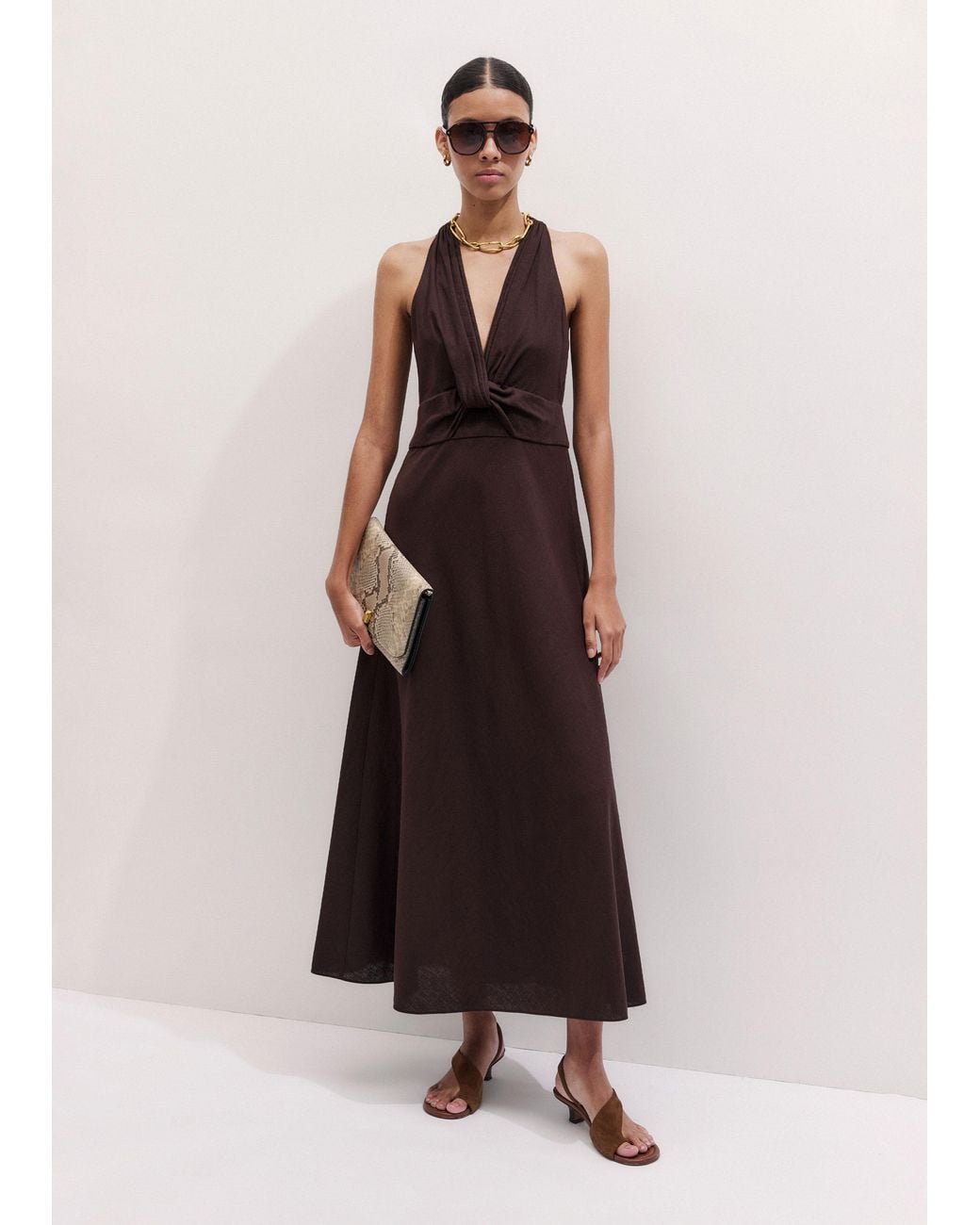ME+EM Multicolor Crease-Less Linen Twist Front Maxi Dress