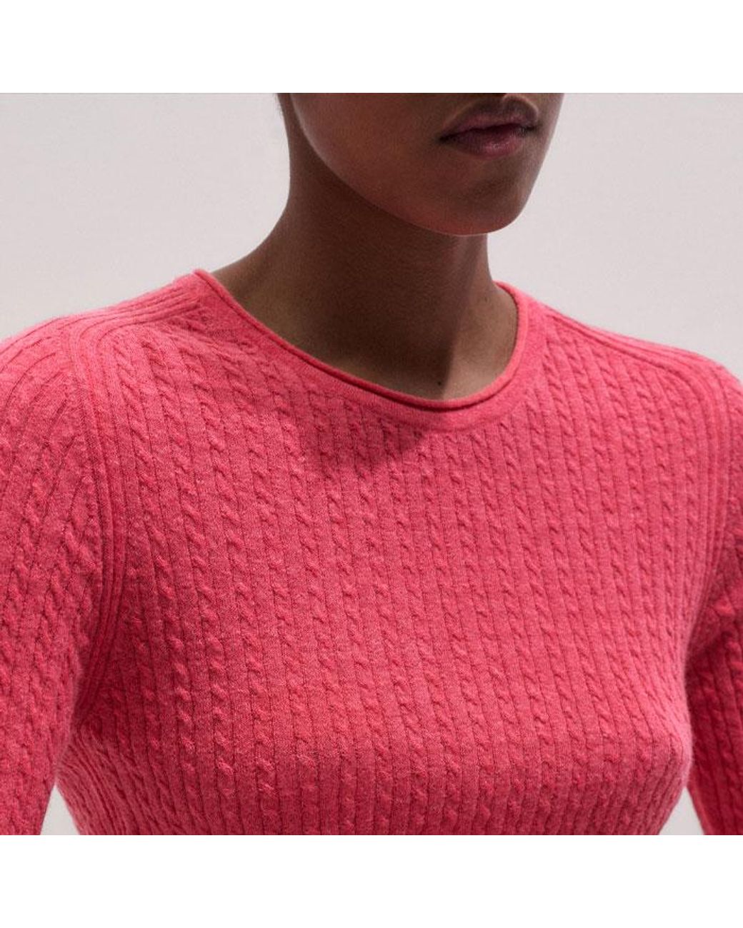 ME+EM Pink Lofty Fine Cable Knit Slim Tee