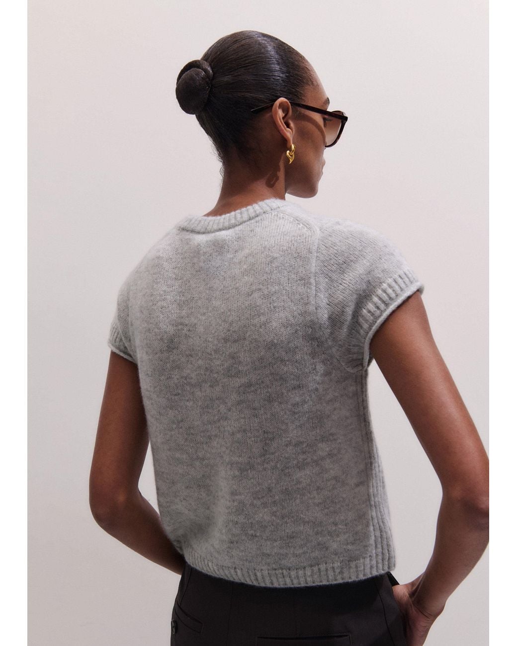 ME+EM Gray Merino Cashmere Silk Shrunken Baby Tee
