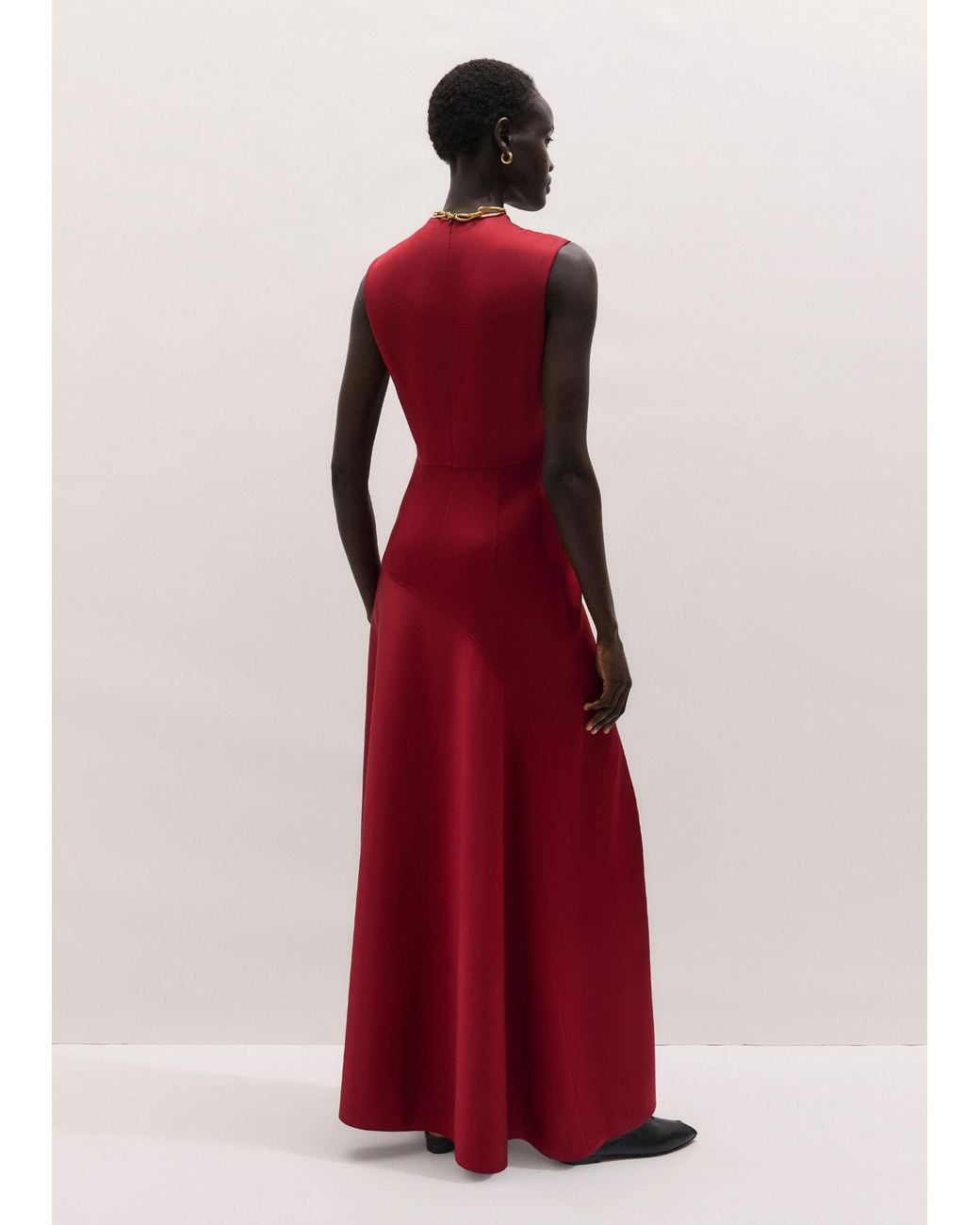 ME+EM Red Satin Colour Tipping Bias Cut Full Length Dress + Belt Pomegranate