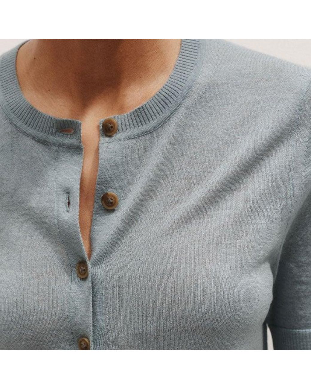 ME+EM Gray Merino Cashmere Barely There Buttoned Knit Tee