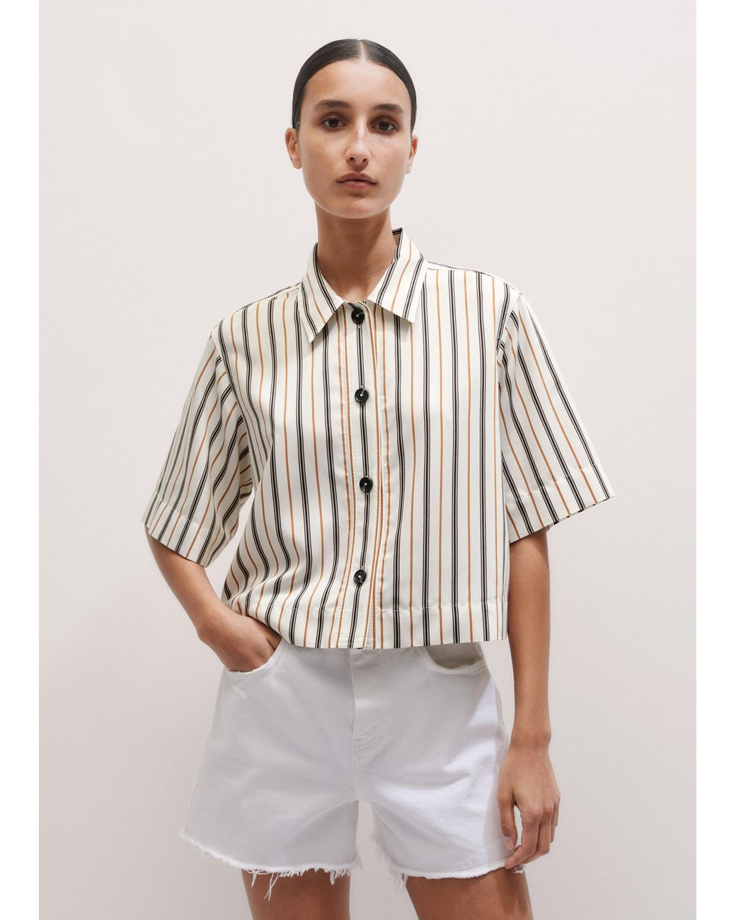ME+EM Multicolor Fluid Crop Overshirt/Tobacco