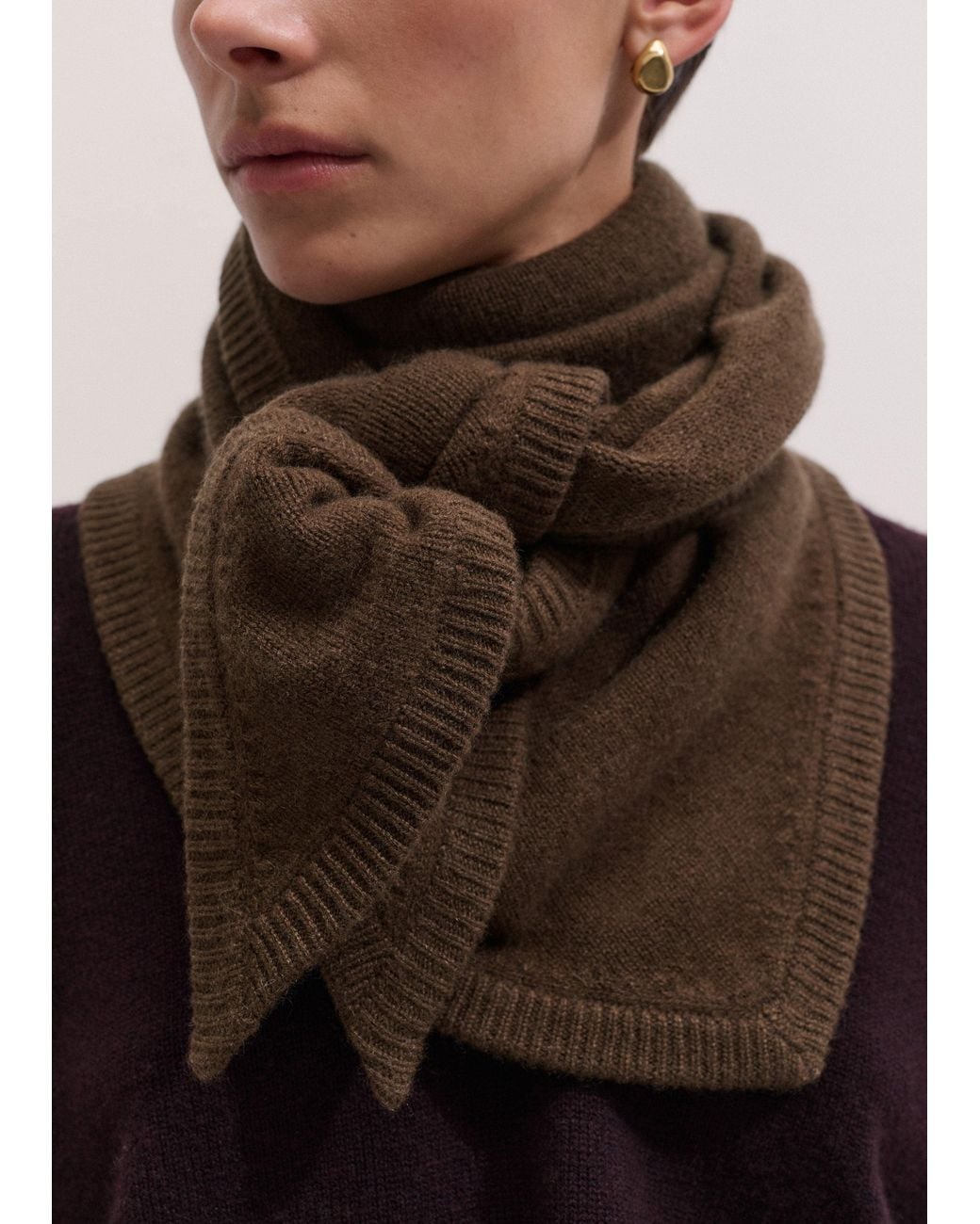 ME+EM Brown Cashmere Triangle Knit Scarf