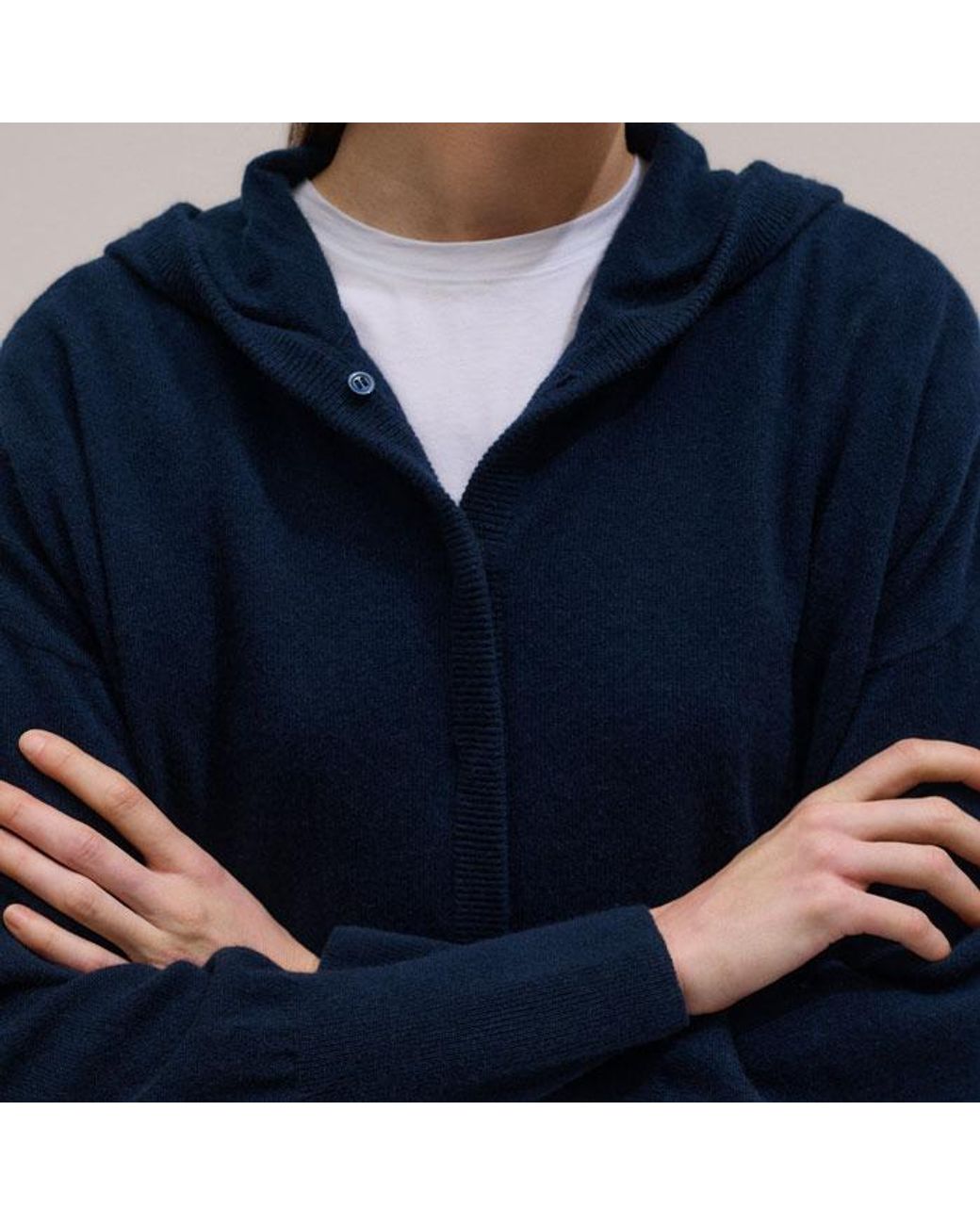 ME+EM Blue Cashmere Drop Shoulder Box Crop Hoody