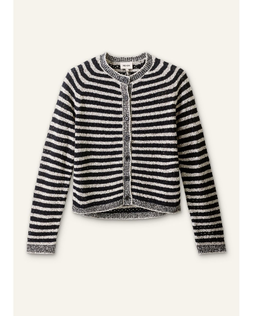 ME+EM Black Textured Stripe Cardigan-Cream