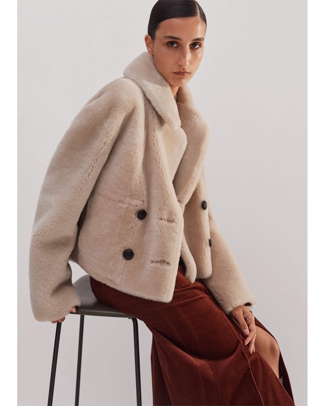 ME+EM Natural Luxe Short Shearling Coat