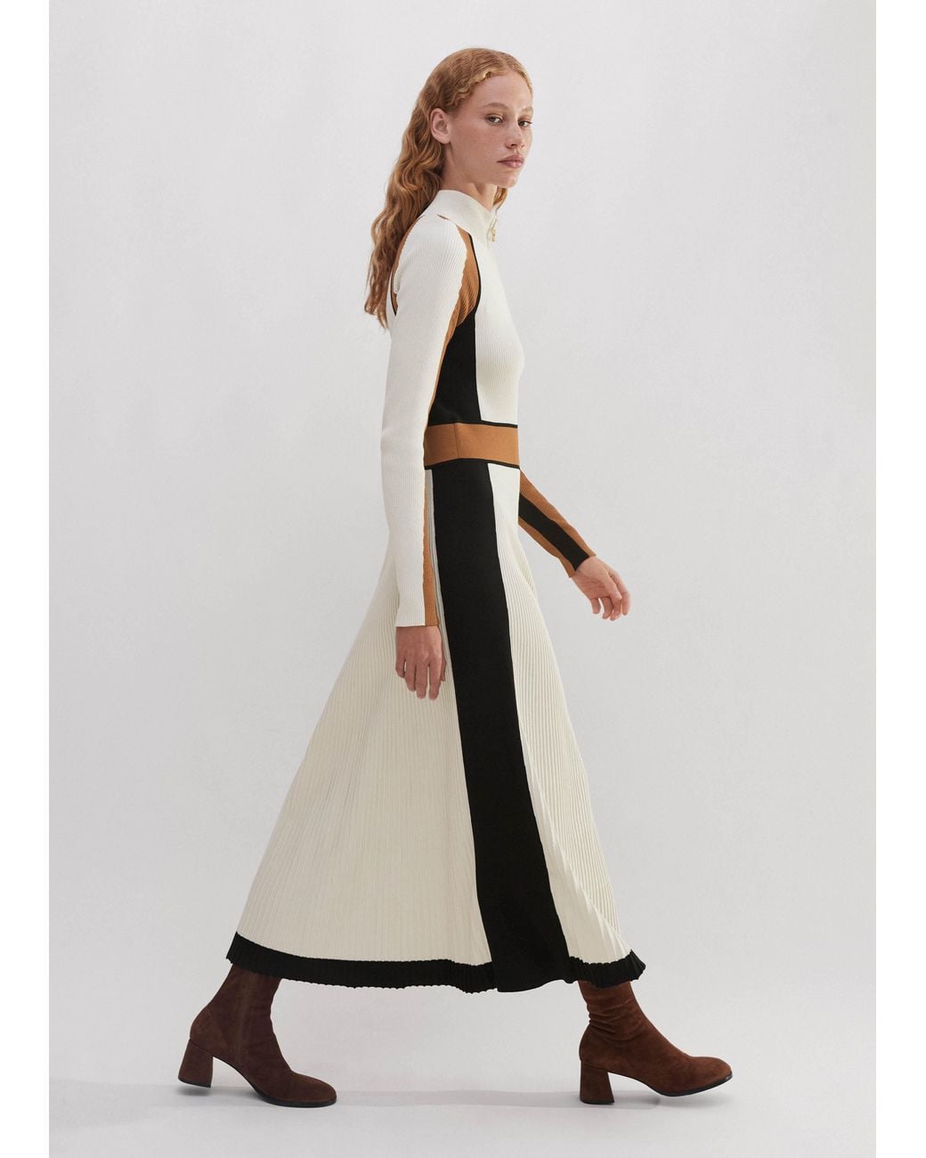 ME+EM Contrast Panel Fit Flare Maxi Dress in Natural | Lyst