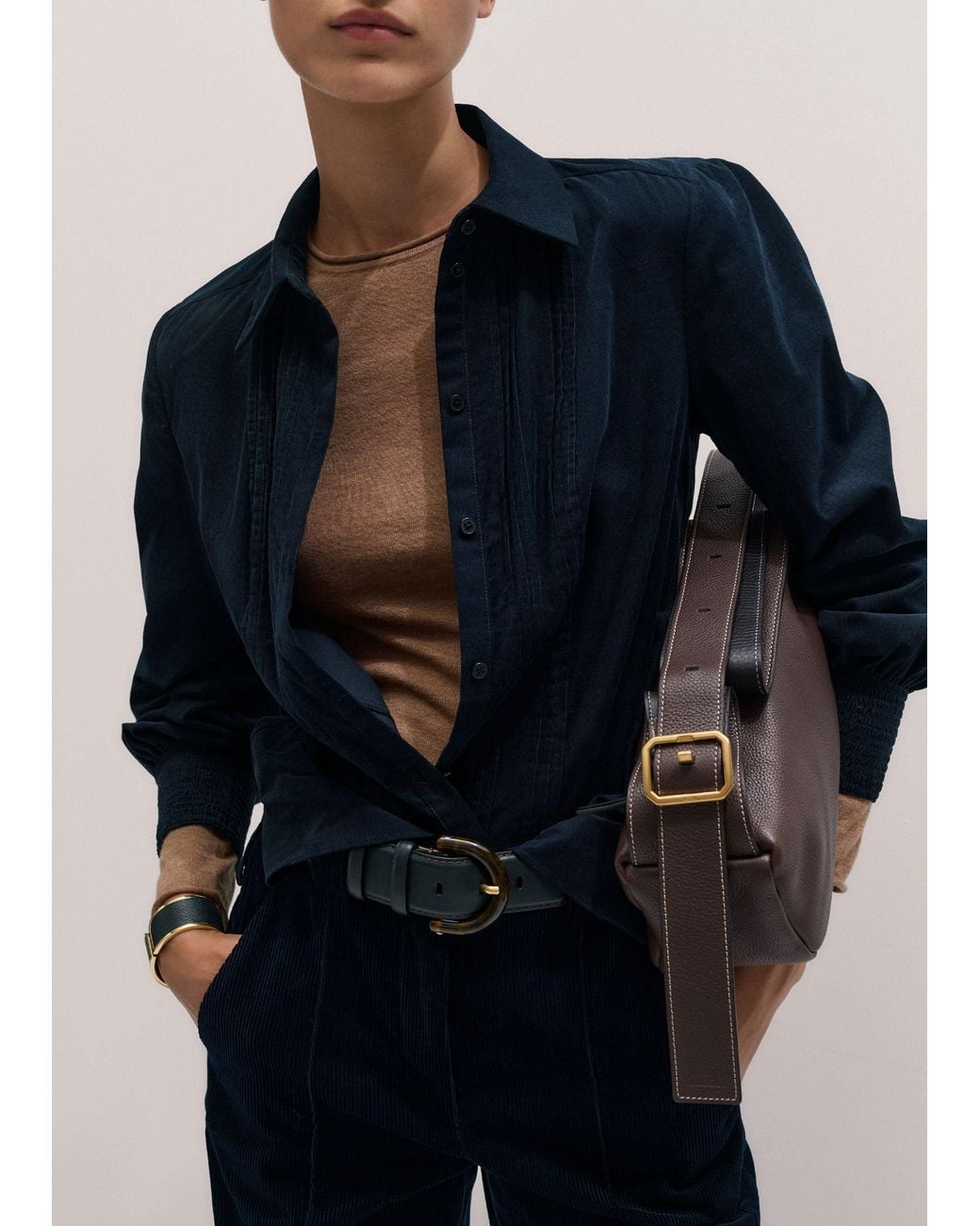 ME+EM Blue Micro Cord Slim Fitting Blouse