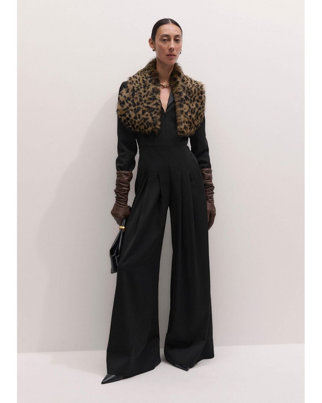 ME+EM Black Ultra Wide Leg Tux Jumpsuit