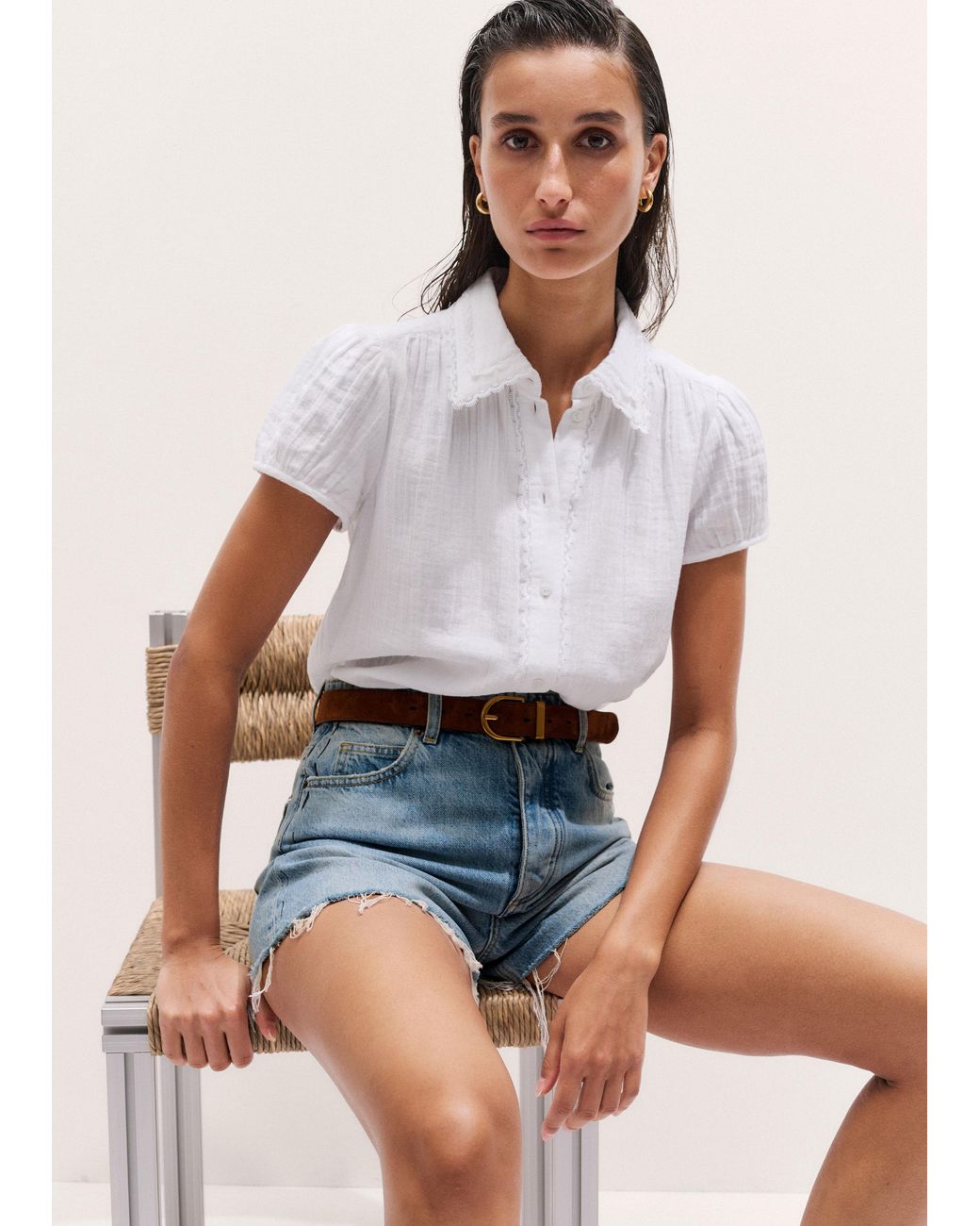 ME+EM Multicolor Cheesecloth Cap-Sleeve Blouse