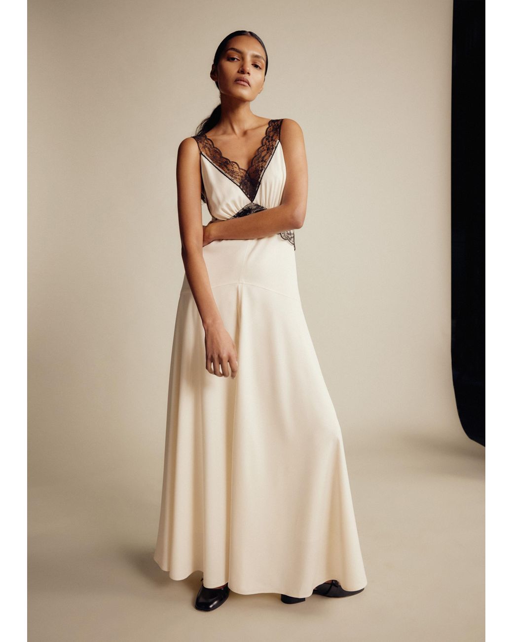 ME+EM Satin And Lace Full-length Slip Dress in Natural | Lyst