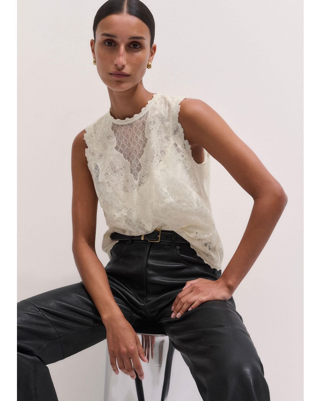ME+EM Natural Embroidered Tulle Top + Cami