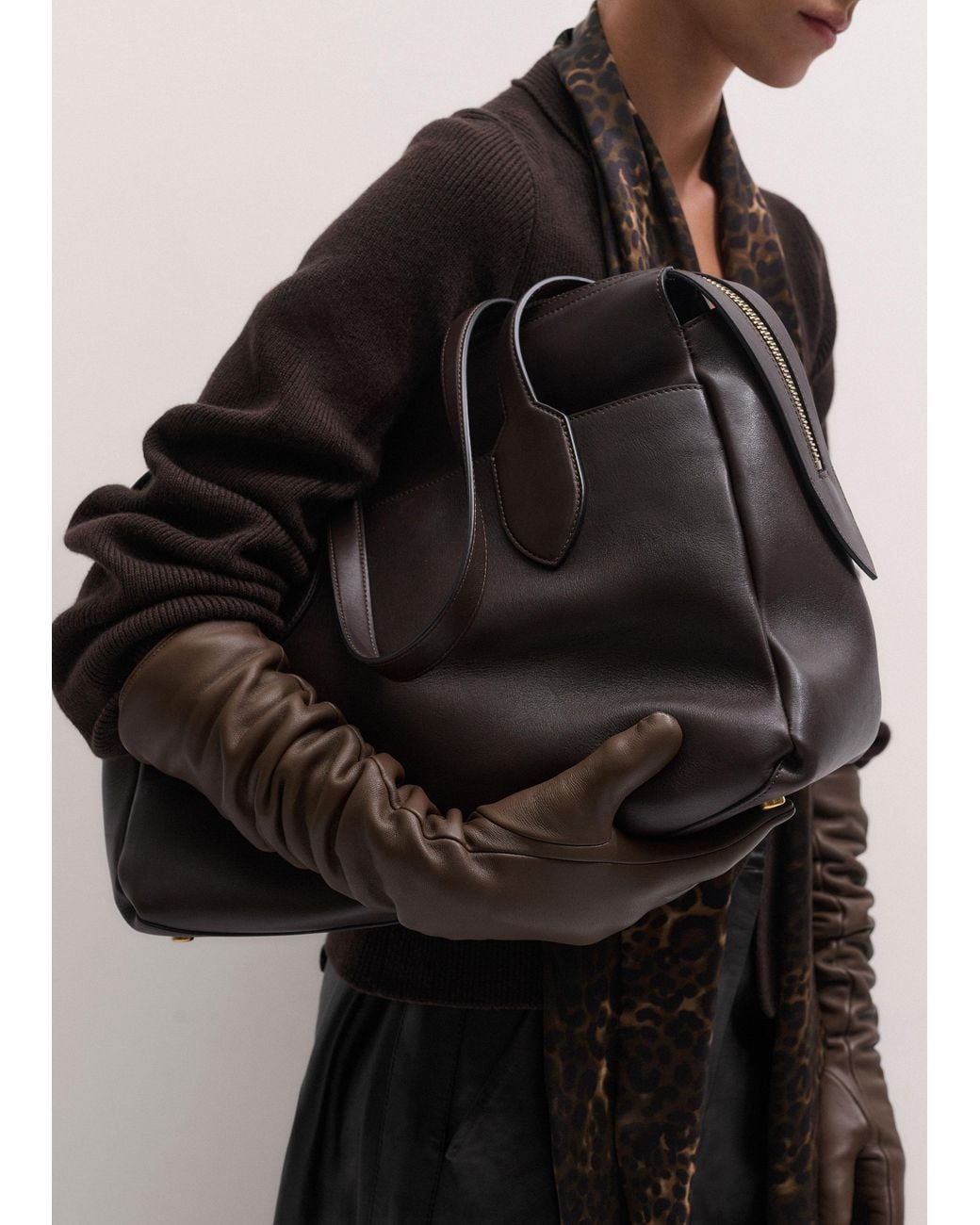 ME+EM Brown Long Leather Glove