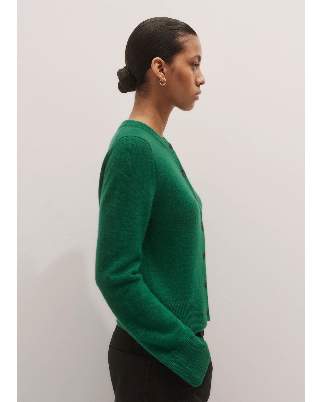 ME+EM Green Cashmere Straight Buttoned Cardigan