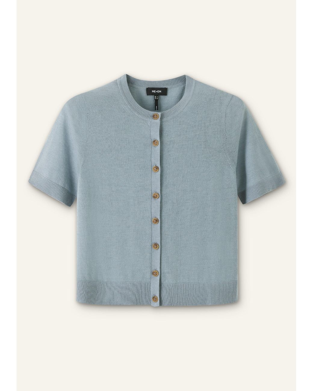 ME+EM Gray Merino Cashmere Barely There Buttoned Knit Tee