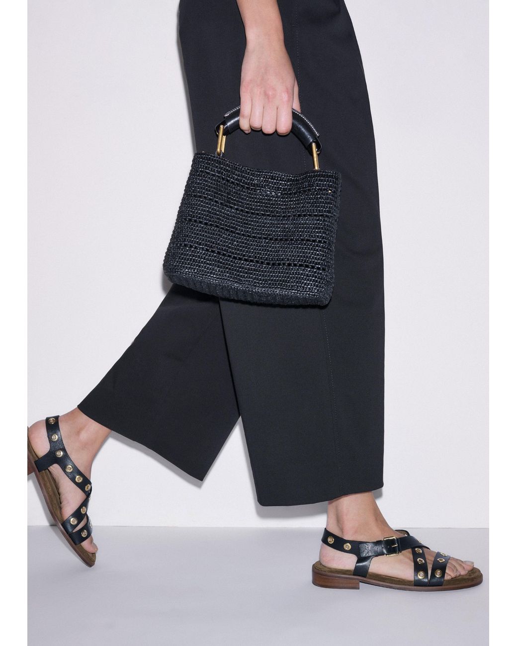 ME+EM Black Eyelet Sandal