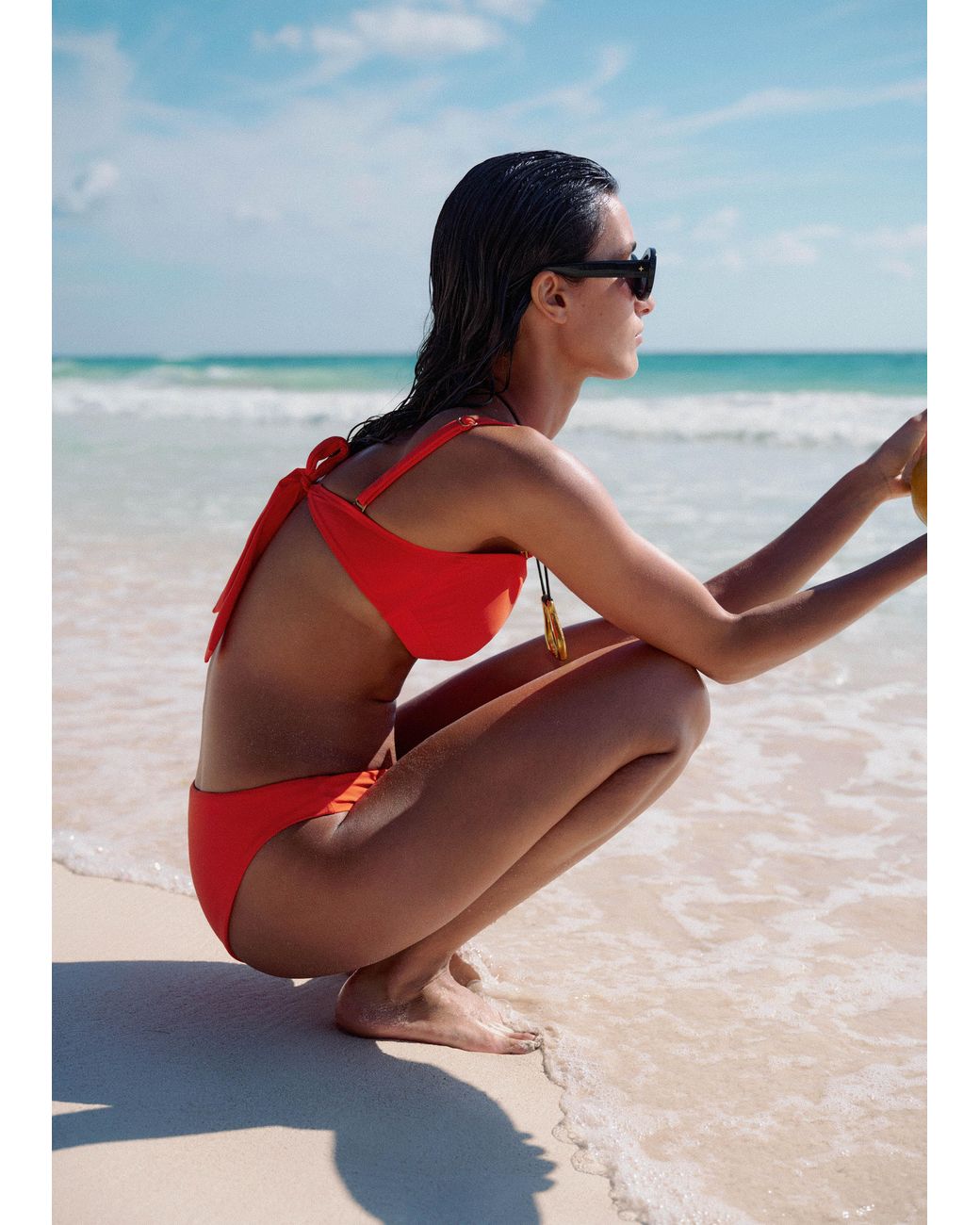 ME+EM Red Adjustable-Rise Bikini Bottom
