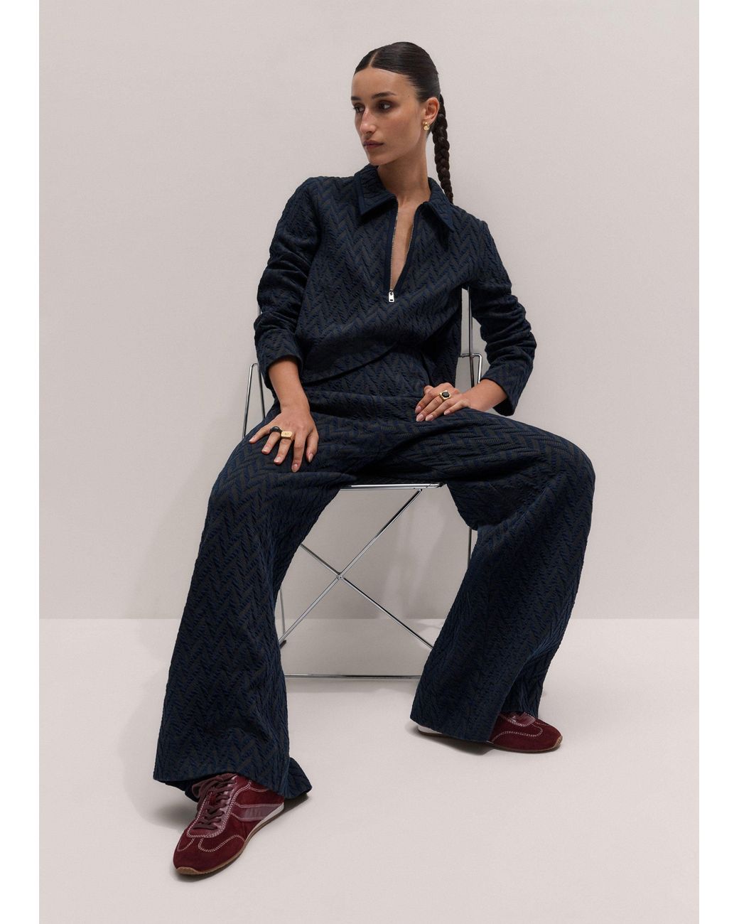 ME+EM Blue Graphic Jacquard Swing Top-Rich