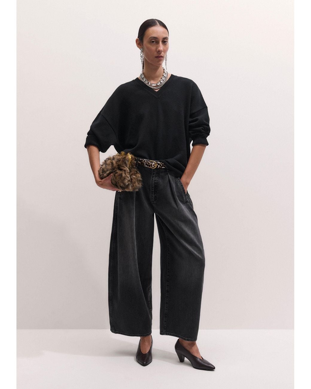 ME+EM Black Wool Cashmere V Neck Relaxed Jumper