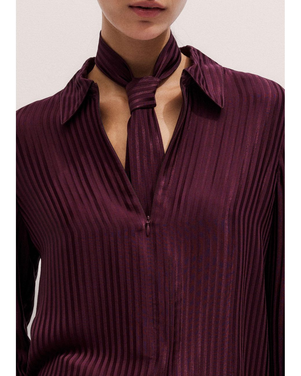 ME+EM Purple Am-Pm Stripe Fluid Satin Shirt + Tie