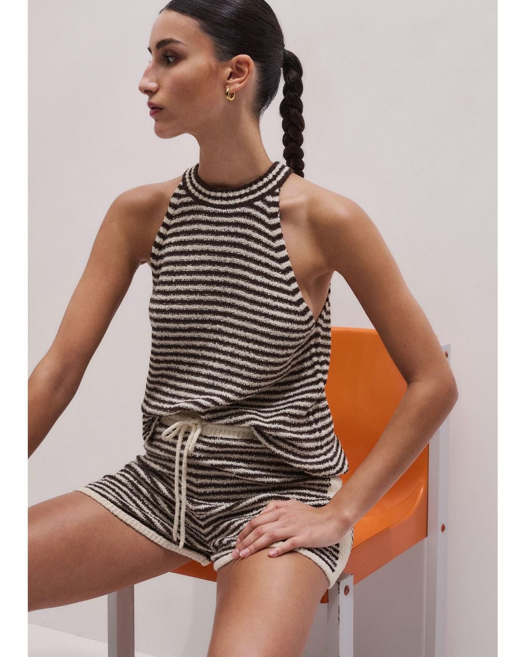 ME+EM Brown Stripe Halterneck Tank
