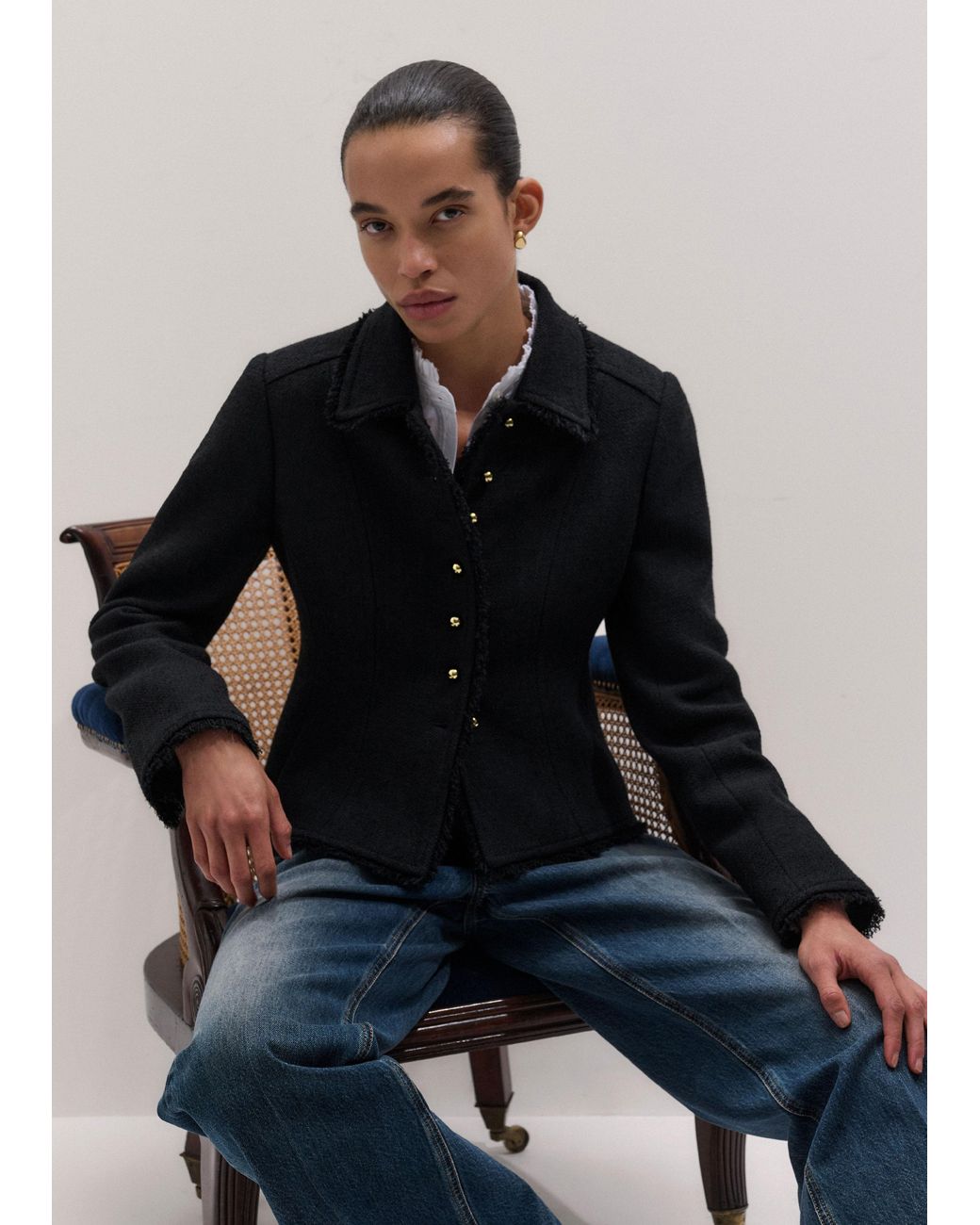 ME+EM Blue Textured Peplum Jacket