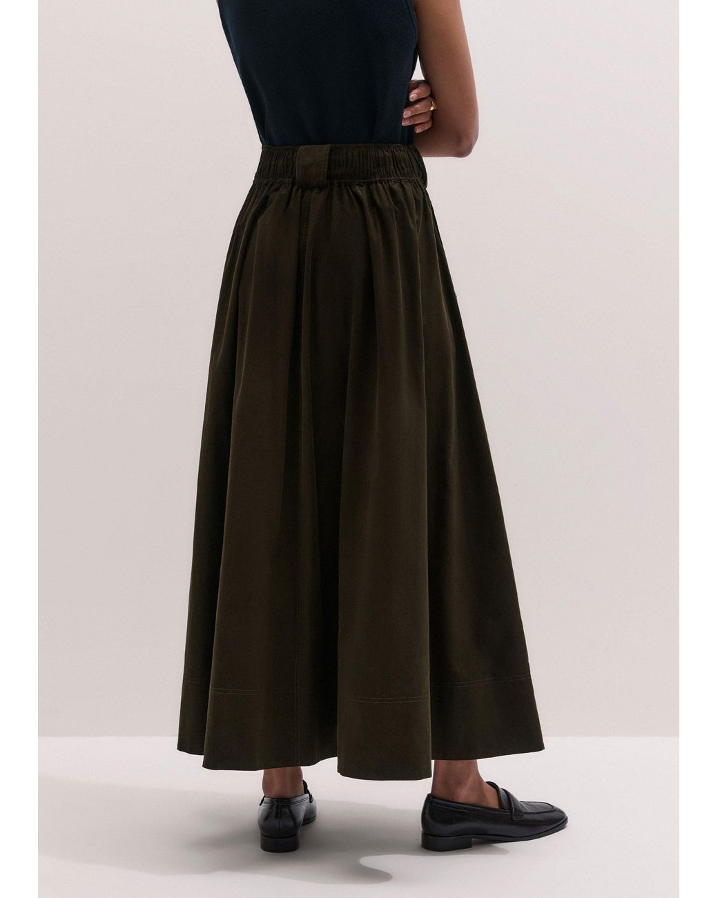 ME+EM Green Micro Cord Maxi Skirt + Belt Rich