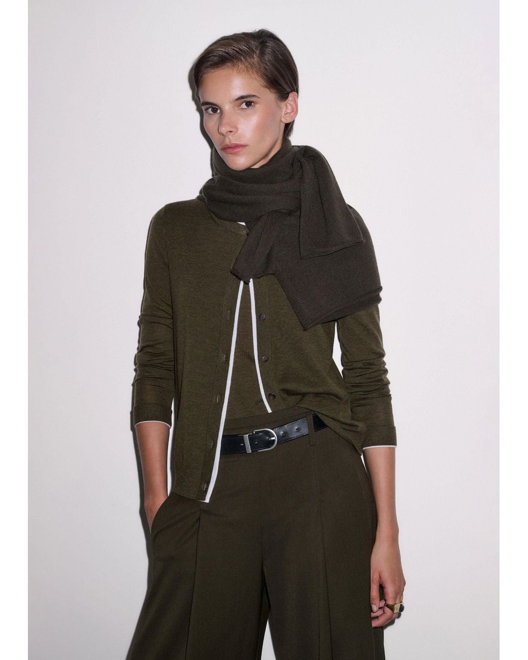 ME+EM Green Barely There Contrast Slim Cardigan Rich-Soft
