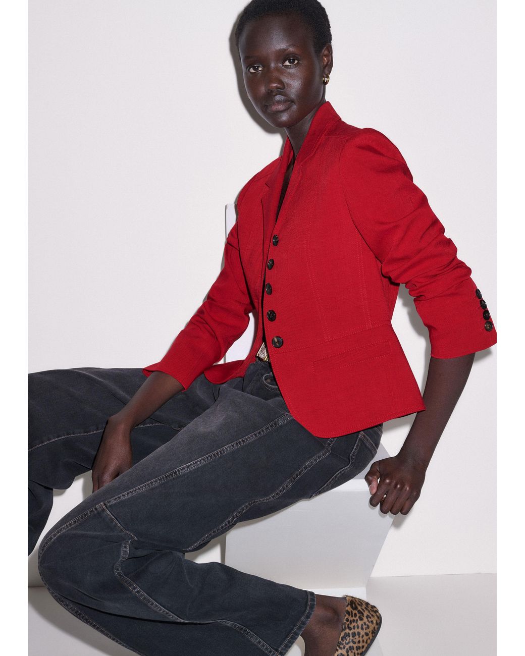 ME+EM Red Fitted Panel Jacket