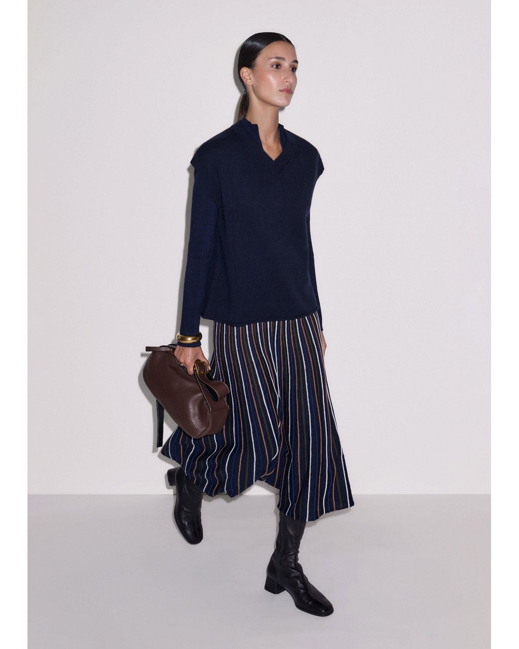 ME+EM Blue Merino Stripe Knit Maxi Dress