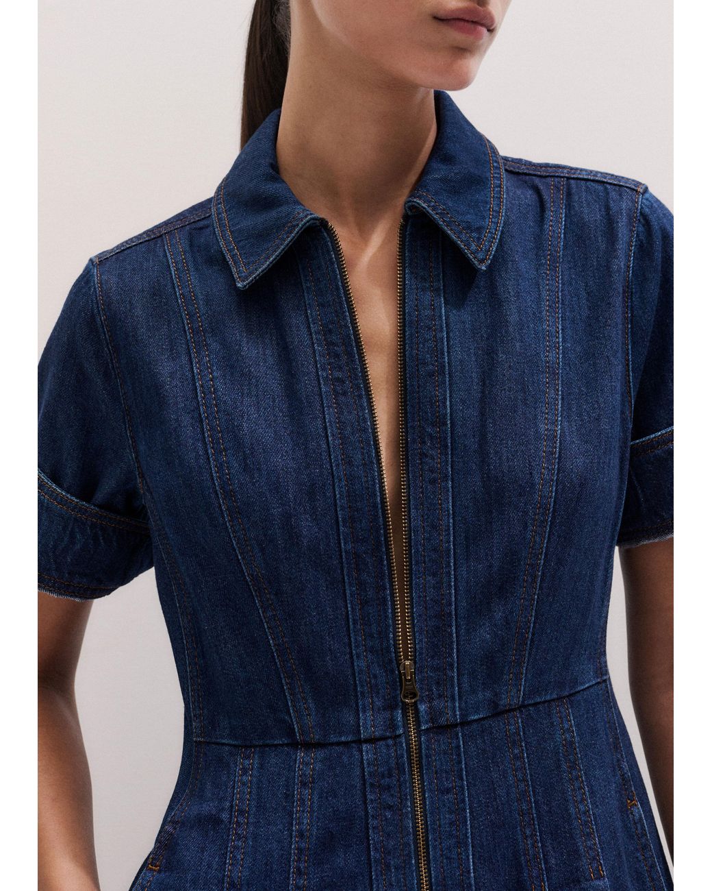 ME+EM Blue Denim Fit And Flare Midi Dress