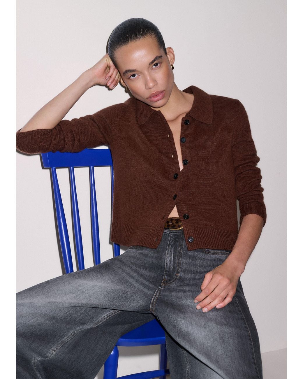 ME+EM Blue Cashmere Straight Button Through Cardigan