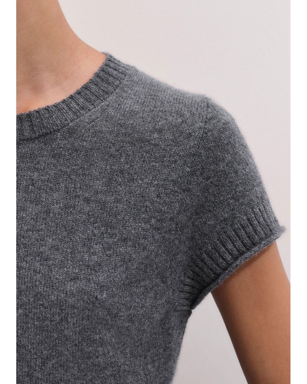 ME+EM Gray Cashmere Shrunken Knit Baby Tee Mid Melange