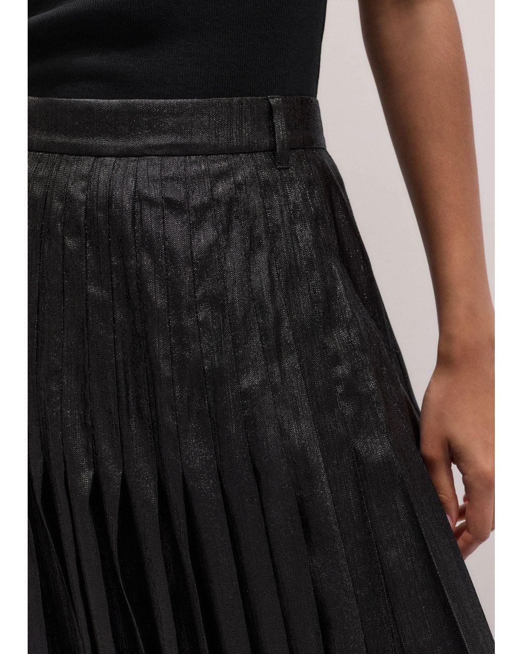 ME+EM Black Metallic Dramatic Pleated Full Length Skirt