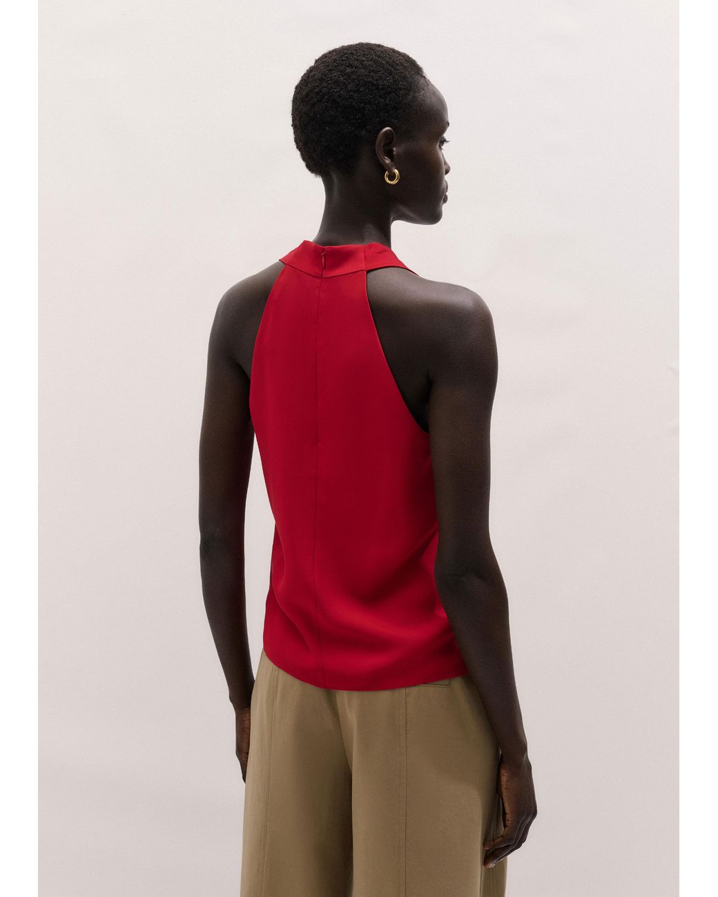 ME+EM Red Silk V-Neck Camisole Top + Tie Ruby