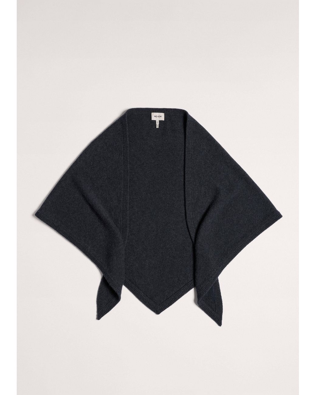 ME+EM Blue Cashmere Triangle Knit Scarf Charcoal Melange