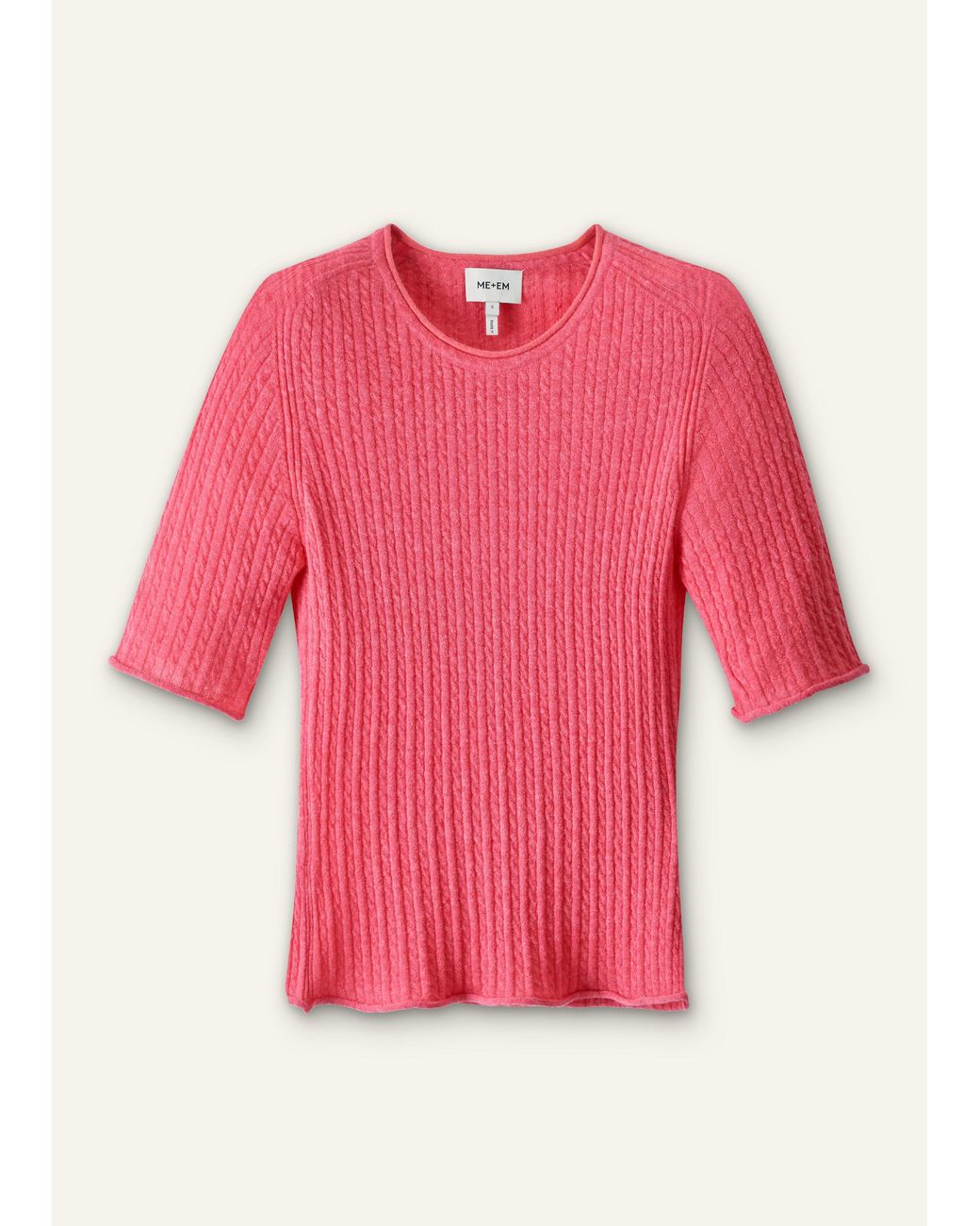 ME+EM Pink Lofty Fine Cable Knit Slim Tee