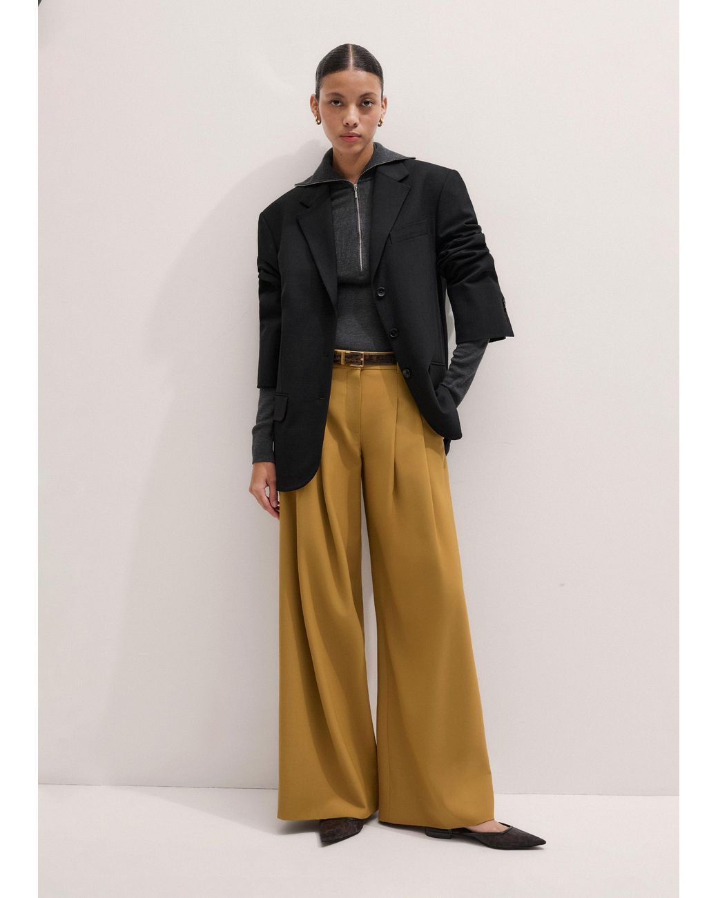ME+EM Multicolor Wide-Leg Pleated Trouser
