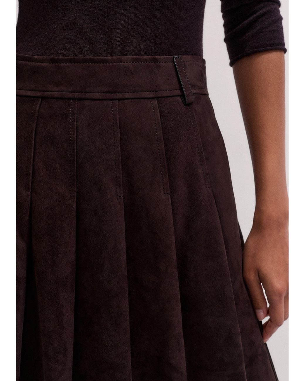 ME+EM Black Suede Pleated Maxi Skirt