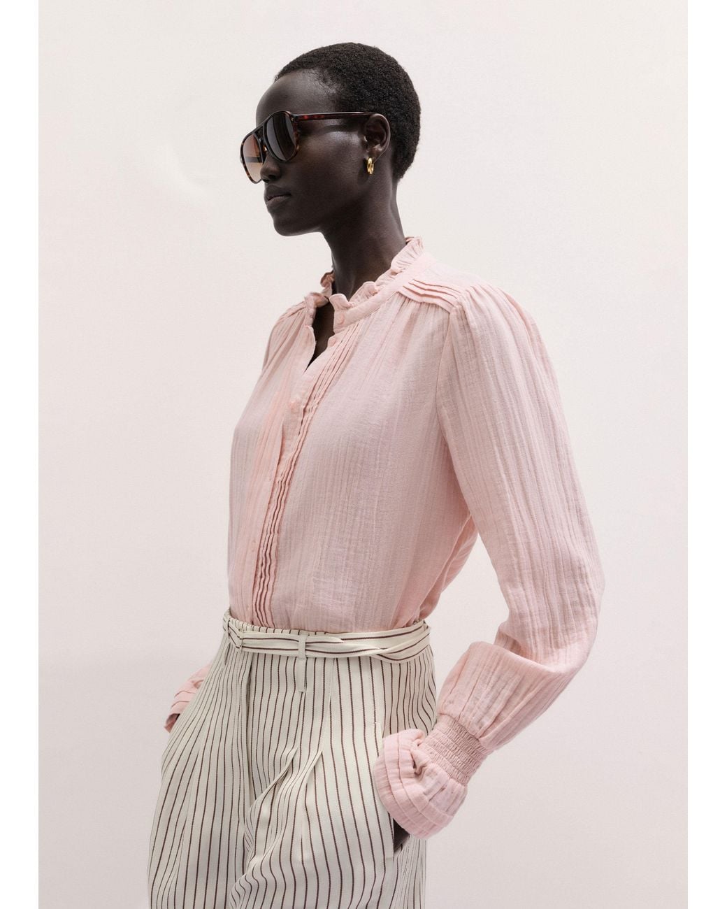 ME+EM Pink Cheesecloth Pleat Detail Blouse