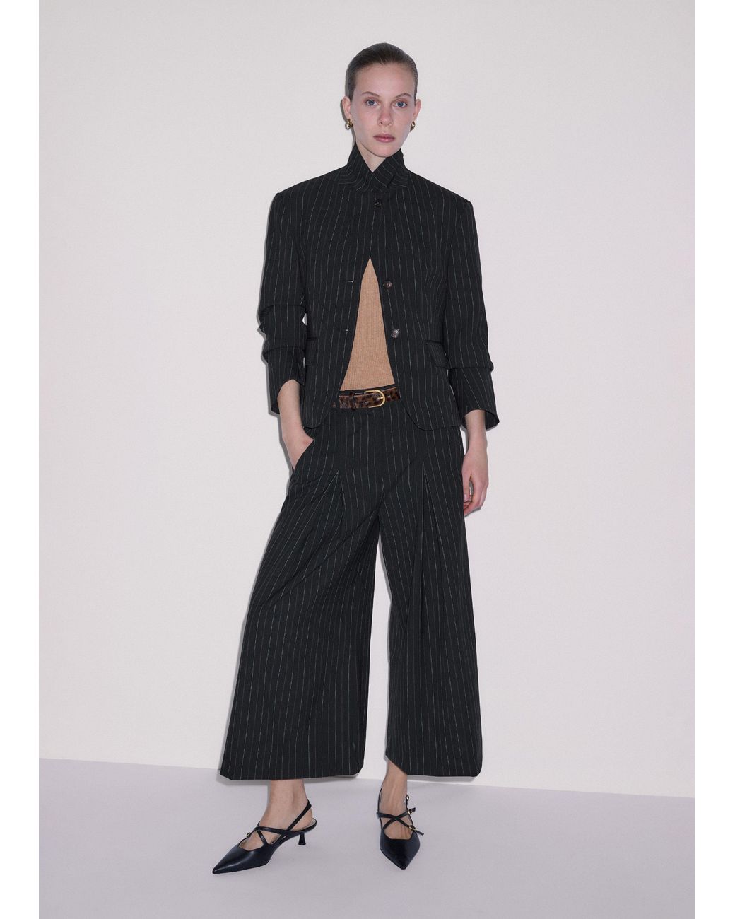 ME+EM Black Ultimate Wide Pinstripe Culotte
