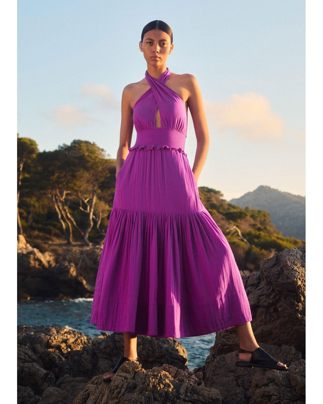 ME+EM Pink Cheesecloth Halterneck Maxi Dress